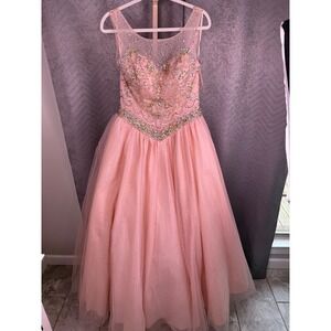 Pink Tulle Ball Gown Embellished Rhinestone Prom Quinceanera Dress Corset Back M